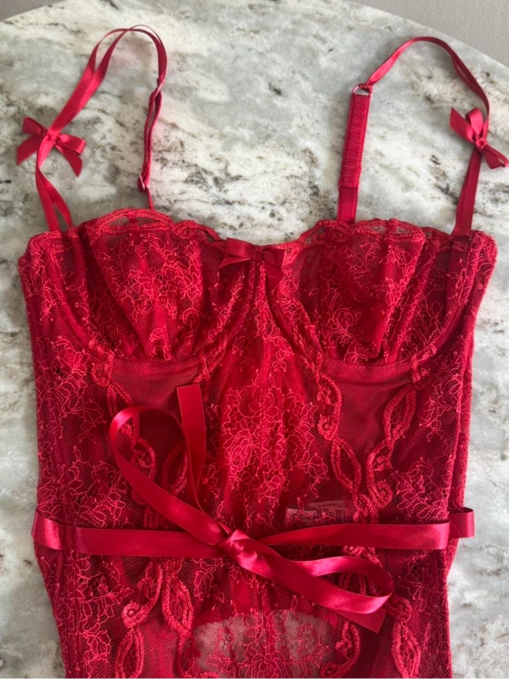 Agent Provocateur Red Lace Corset Teddy with Satin Ribbon